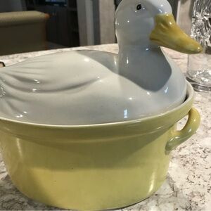 Homer Laughlin Duck Tureen with Yellow and White Finish